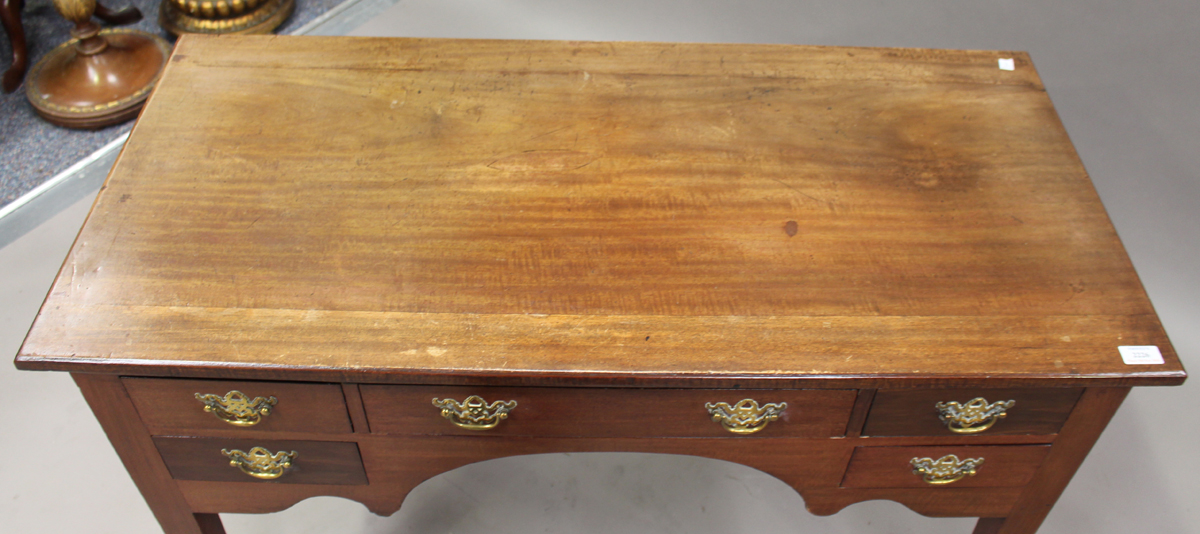A 19th century mahogany kneehole writing table, fitted with an arrangement of five drawers, on - Image 2 of 2