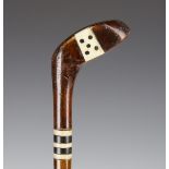 A late 19th century mahogany Sunday walking stick golf club, the head and neck with inlaid bone