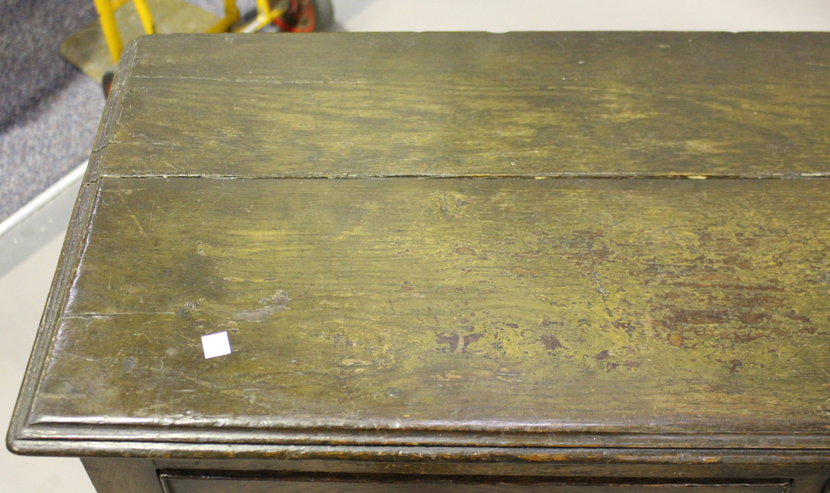 An 18th century style oak dresser base, the three drawers above an open shelf flanked by - Image 3 of 3