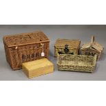 A group of wicker hampers, one stencilled with Berry Brothers and Rudd initials, width 51cm, another