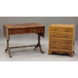 An early 20th century burr walnut and crossbanded sofa table, fitted with two frieze drawers, on