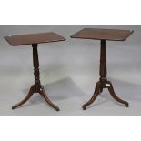 Two similar 19th century mahogany tripod occasional tables, one on a carved flower cusp stem, height