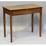 A George III mahogany side table, fitted with a single frieze drawer, on square tapering legs,