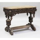 A Victorian Baroque Revival carved oak centre table, fitted with a single frieze drawer, raised on