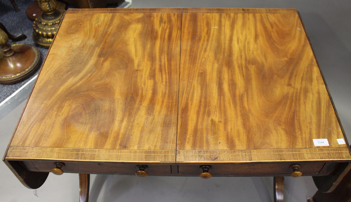 A Regency mahogany and boxwood inlaid sofa table, fitted with two frieze drawers, height 70cm, - Image 2 of 2