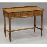 A late 19th century pine side table, fitted with three drawers, on chamfered legs, height 82cm,