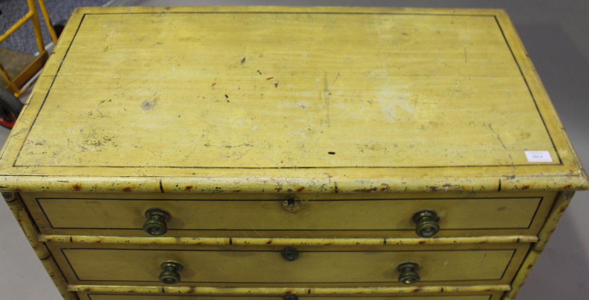 A Regency painted pine chest of four graduated long drawers with faux bamboo edging and black - Image 3 of 4