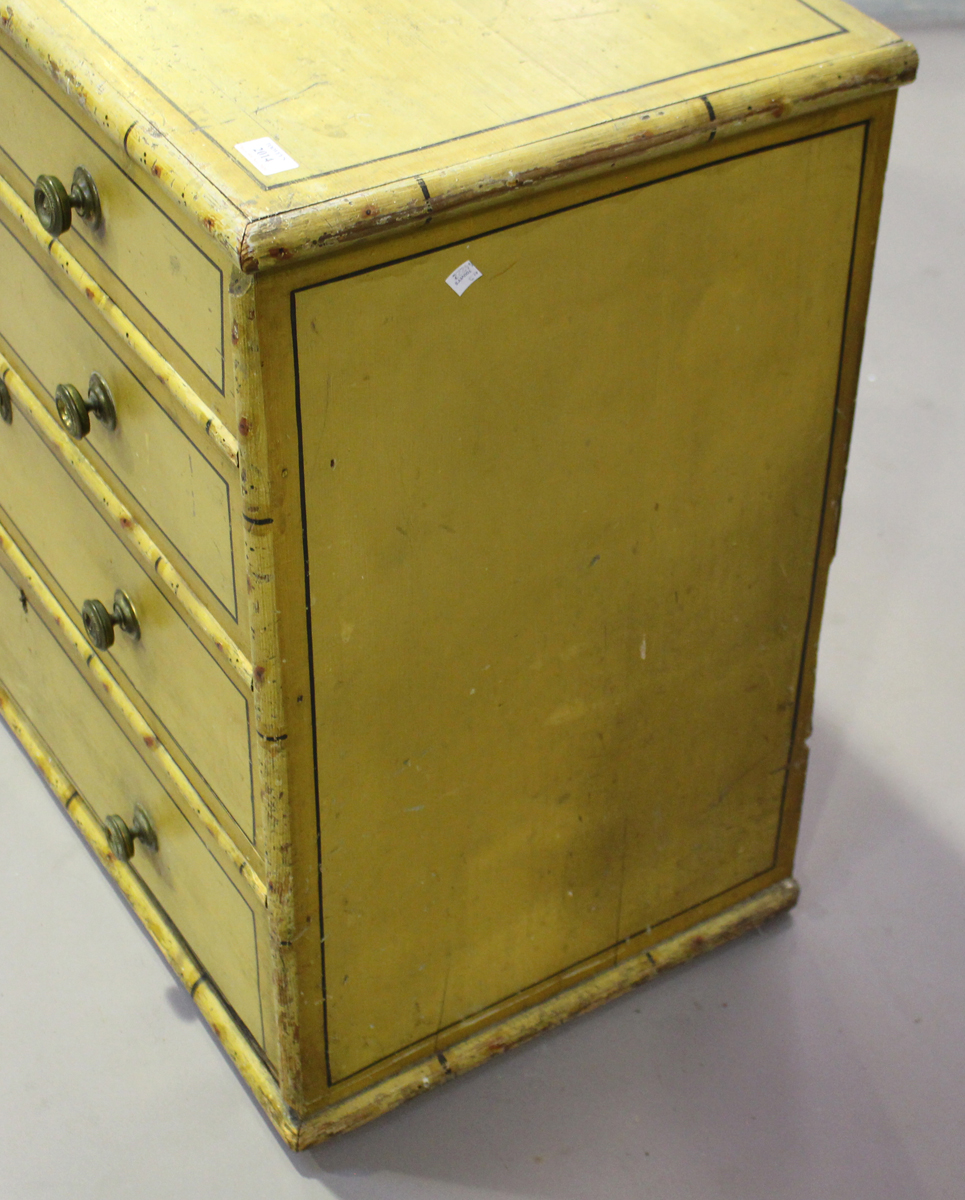 A Regency painted pine chest of four graduated long drawers with faux bamboo edging and black - Image 2 of 4