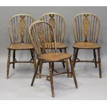 A set of six 20th century ash and elm Windsor chairs, all with crinoline stretchers, comprising four