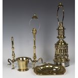 A group of mainly late 19th and early 20th century brassware, including a Salter's trade spring