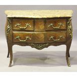 A 20th century Louis XV style kingwood and gilt metal mounted three-drawer commode with a serpentine