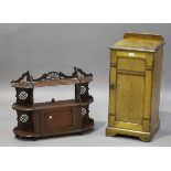 A late Victorian Aesthetic Movement golden oak and inlaid bedside cabinet, height 82cm, width