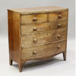 An early Victorian mahogany bowfront chest of two short and three long drawers, on outswept