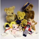 Six modern Steiff keyring teddy bears, a Steiff porcelain child's tea set, boxed, and a Deans bear.