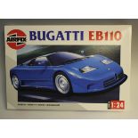 Seven model car kits, comprising Airfix Peugeot 905 EV1, Airfix MGB, Airfix Bugatti EB110, Fujimi