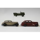 A post-war Dinky Toys No. 30b Rolls-Royce, a No. 39d Buick and a No. 674 Austin Champ (some playwear