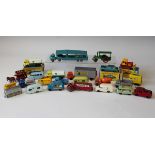 A collection of Matchbox 1-75 vehicles, including a No. 21 bottle float, a No. 23 mobile compressor,