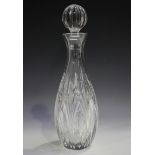 A Waterford Kilmore decanter and stopper, height 34.5cm, together with six other glass decanters and