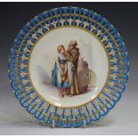 A Minton pierced cabinet plate, late 19th century, painted by A. Boullemier, signed, with a monk and