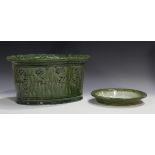 An A. & J. Young Gresham Pottery oval plant trough, late 20th/early 21st century, green glazed and