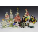 Five Royal Doulton figures, comprising Genevieve, HN1962, mounted as a lampbase, The Old Balloon