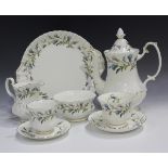 A Royal Albert Brigadoon pattern part tea and coffee service, comprising teapot and cover, coffee