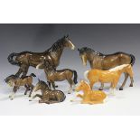 Seven Beswick horses, including swish tail mare, No. 1182, palomino mare, No. 1991, foal, No. 915,