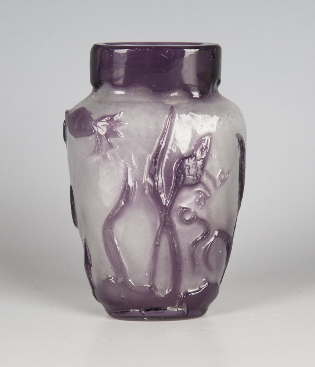 A small Gallé cameo glass vase, early 20th century, the flattened, shouldered tapering frosted