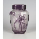 A small Gallé cameo glass vase, early 20th century, the flattened, shouldered tapering frosted
