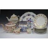 A mixed group of English decorative tableware, mostly 19th century, including a Spode blue printed