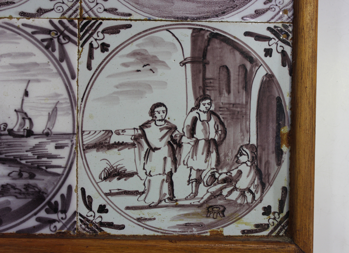 A group of six English Delft tiles, London, 1760-80, each painted in manganese with a biblical scene - Image 2 of 9