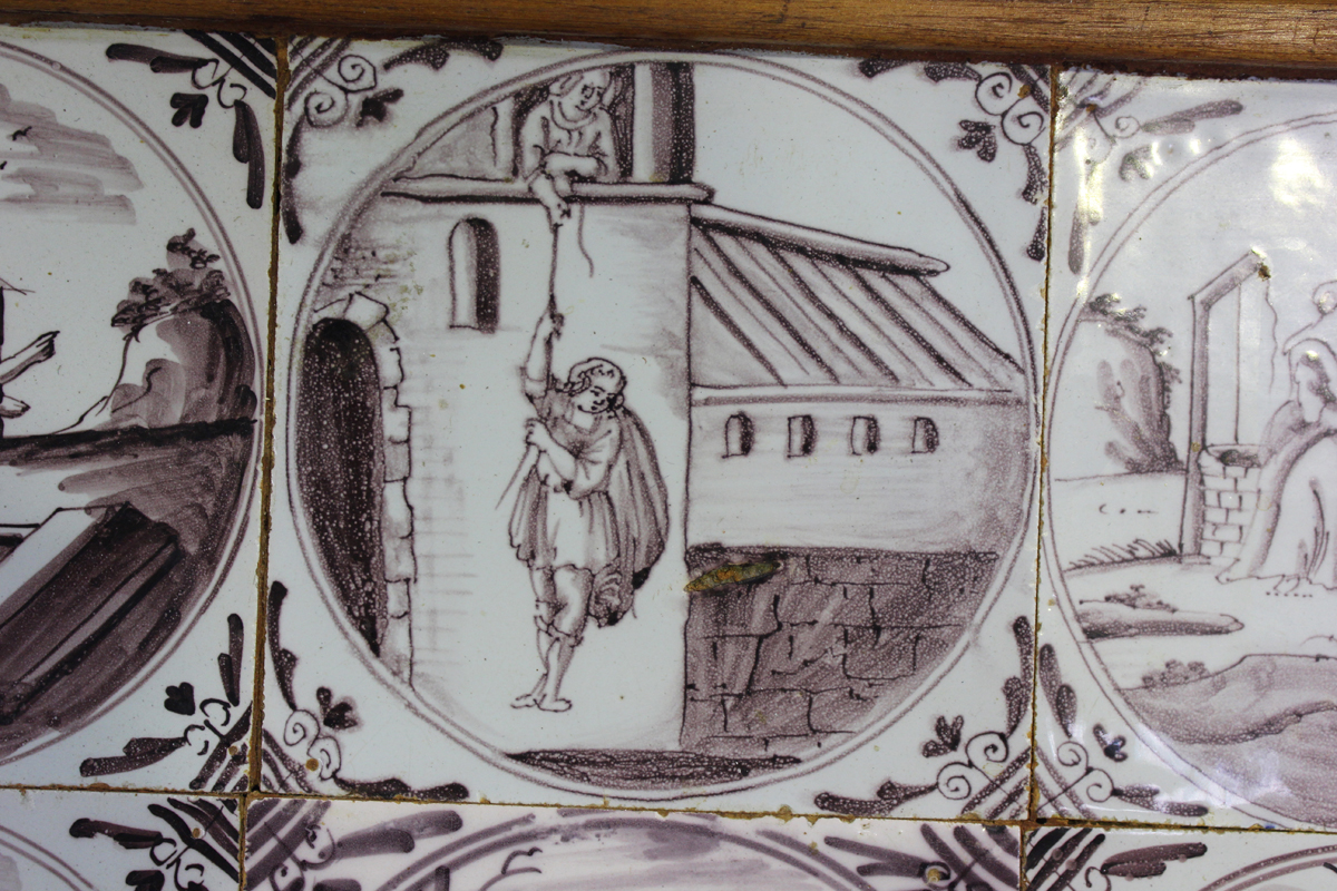 A group of six English Delft tiles, London, 1760-80, each painted in manganese with a biblical scene - Image 7 of 9