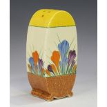 A Clarice Cliff Bizarre Autumn Crocus pattern Bonjour shape sugar sifter, printed mark to base,