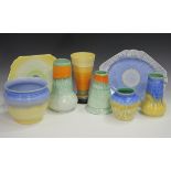 A mixed group of Art Deco Shelley Harmony wares, 1920s/30s, with banded and running/drip glazed