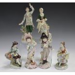 A pair of Sitzendorf porcelain figures, early 20th century, modelled as a man and woman, each