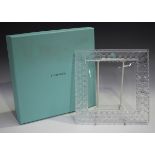 A Tiffany & Co square glass plate or dish, modern, with basketweave moulded rim, 20cm square, with