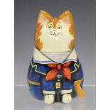 A small Joan and David de Bethel model of a cat, dated 1976, seated wearing a sailor suit, black