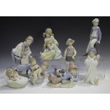 Eight Lladro figures, comprising Purrfect Friends, No. 6512, Study Buddies, No. 5451, Comforting