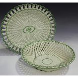 A Sewell & Donkin pearlware oval basket and stand, 1828-52, the basket with lattice work sides above