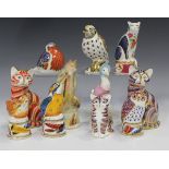 Five Royal Crown Derby Imari paperweights, comprising Song Thrush, Cat, Kitten, Robin and Ginger Cat