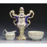 An English porcelain two handled vase and cover, probably Coalport, circa 1830, the baluster blue