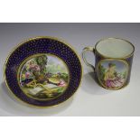 A Sèvres porcelain cabinet cup and saucer, circa 1760, the cup with opposing oval panels of a