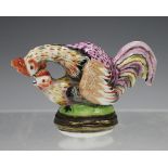 A Samson bonbonnière in the Chelsea style, late 19th century, modelled as a mating cockerel and