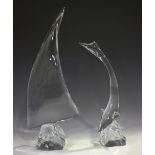 Two Daum clear glass sculptures, second half 20th century, the first designed as a yacht, height