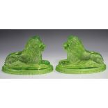 A pair of John Derbyshire uranium green pressed glass paperweights, circa 1874, in the form of