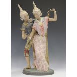 A Lladro gres stoneware figure Thai Couple, No. 2058, height 51.5cm.Buyer’s Premium 29.4% (including