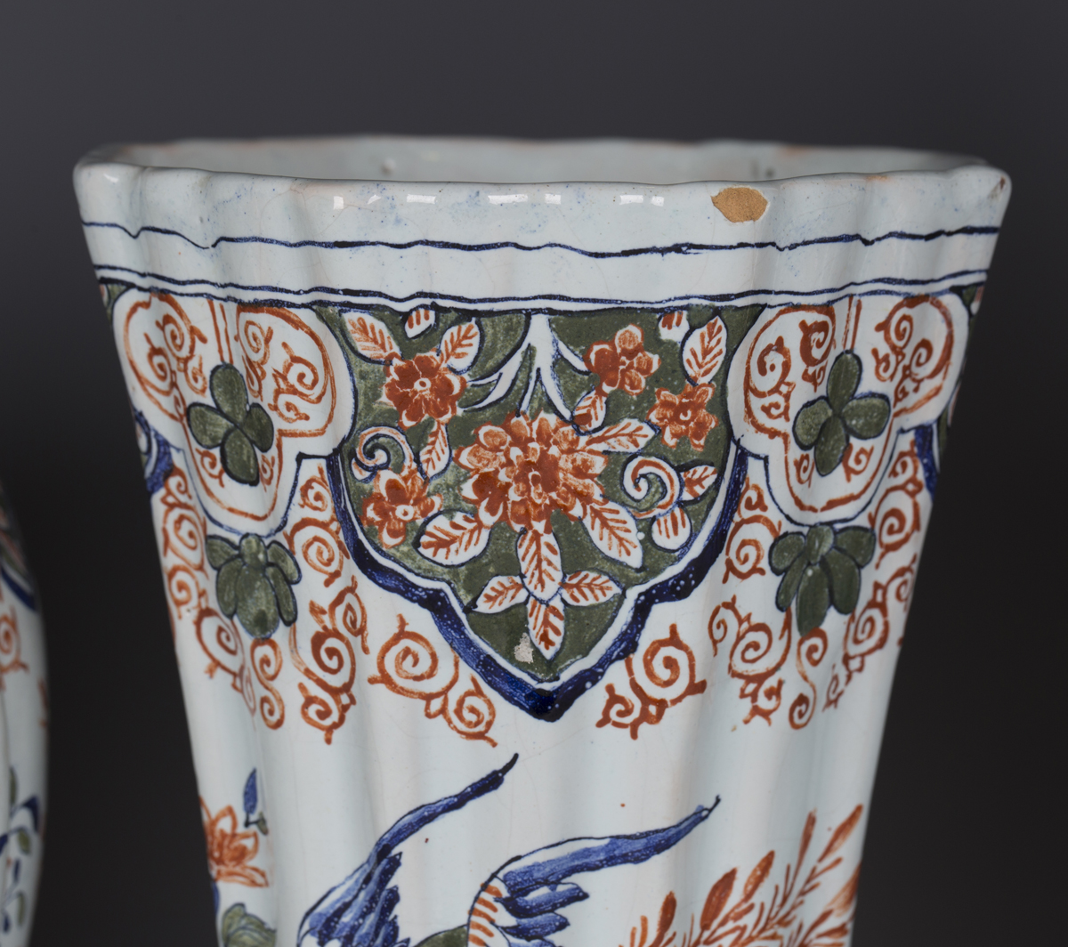 A garniture of five Dutch Delft vases and three covers, late 19th century, comprising two of - Image 11 of 12