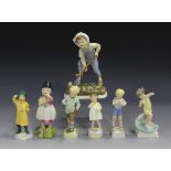 Seven Royal Worcester figures designed by Doughty, comprising Wales, Old Friends, At The Seaside,