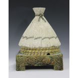 A George Jones majolica cheese dome and stand in the form of a bee skep, circa 1870s, the cone