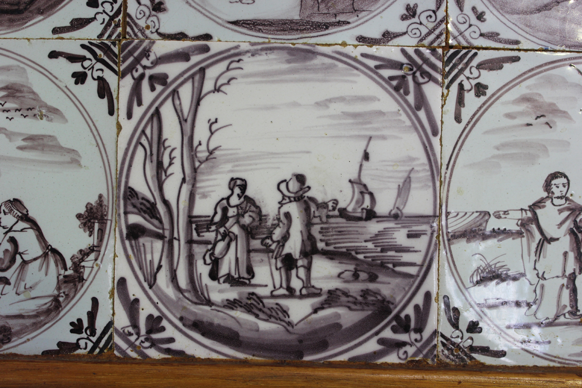 A group of six English Delft tiles, London, 1760-80, each painted in manganese with a biblical scene - Image 3 of 9